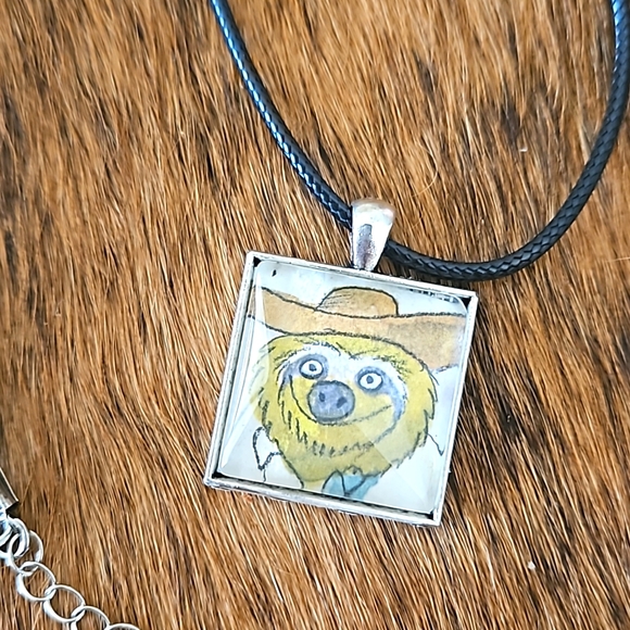 1970s Sloth in Sombrero Richard Scarry book page necklace upcycled original page - Picture 2 of 5